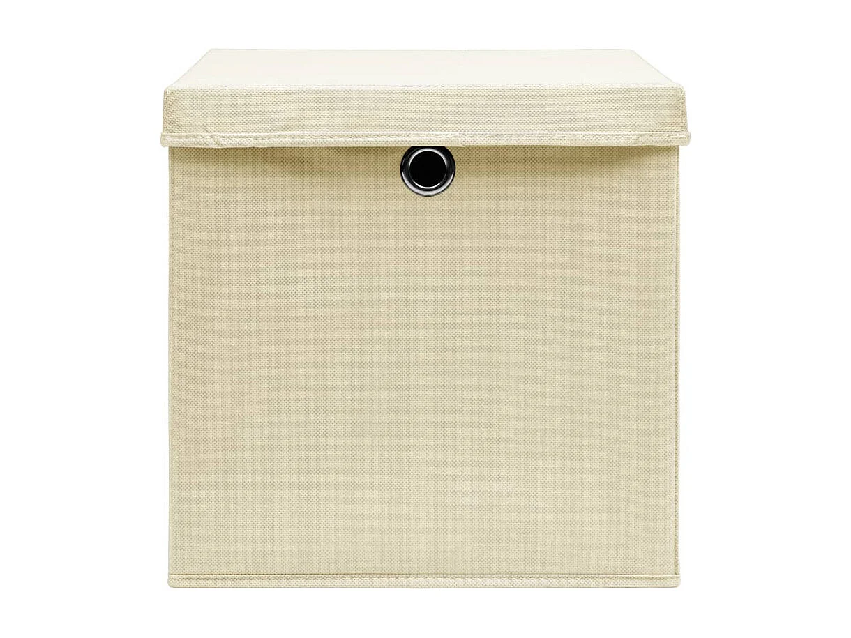 Conjunto de 10 Caixas de Arrumação com Tampa em Tecido Creme - 32x32x32 cm