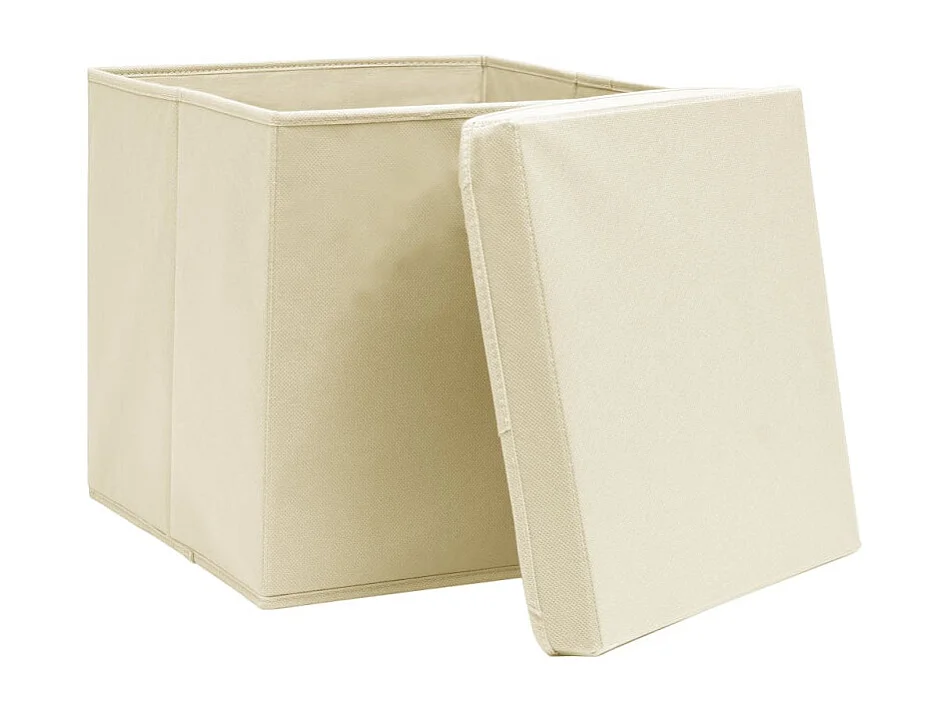 Conjunto de 10 Caixas de Arrumação com Tampa em Tecido Creme - 32x32x32 cm