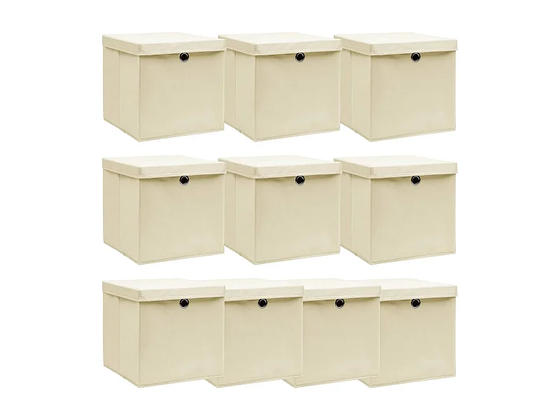 Aufbewahrungsboxen mit Deckel 10 Stk. Creme 32x32x32 cm Stoff