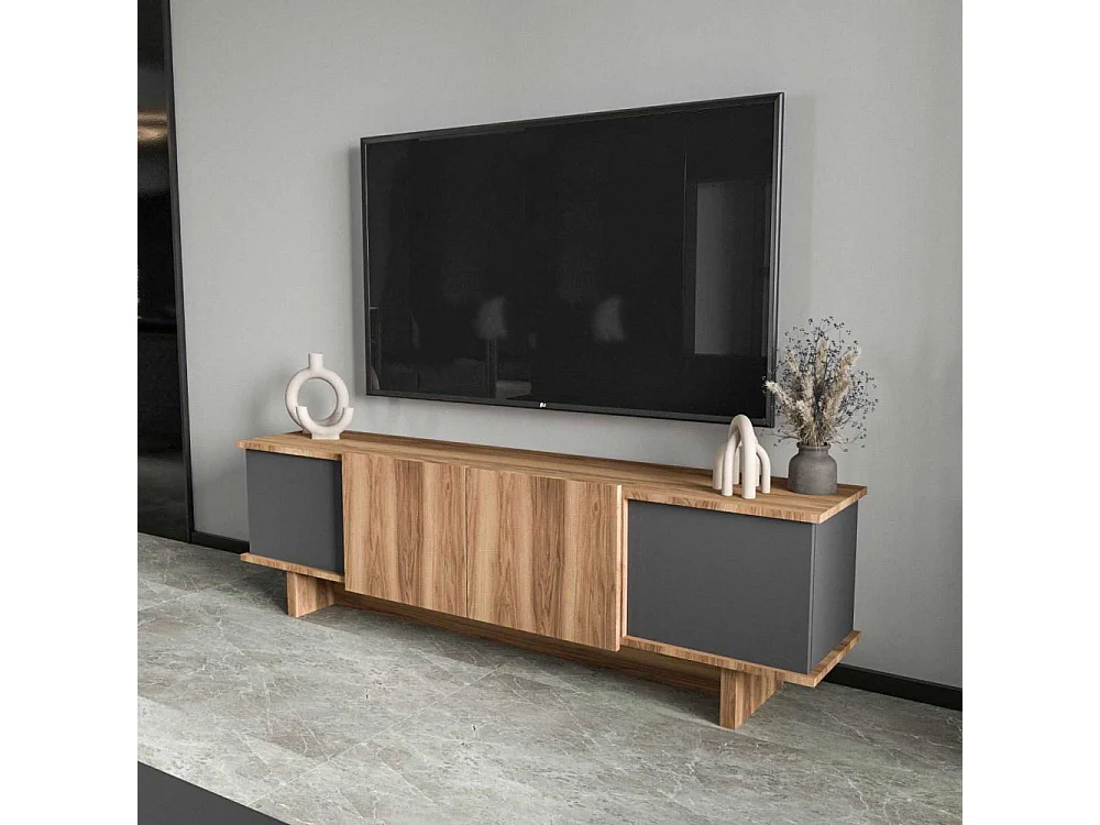 Móvel de TV – 180 cm x 50 cm x 33 cm – Antracite e Nogueira – Chipboard