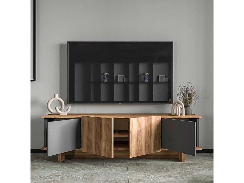 Móvel de TV – 180 cm x 50 cm x 33 cm – Antracite e Nogueira – Chipboard