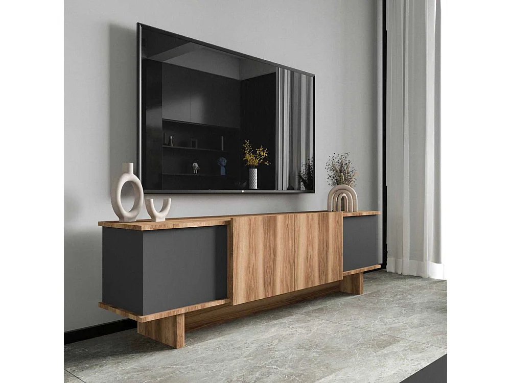 Móvel de TV – 180 cm x 50 cm x 33 cm – Antracite e Nogueira – Chipboard