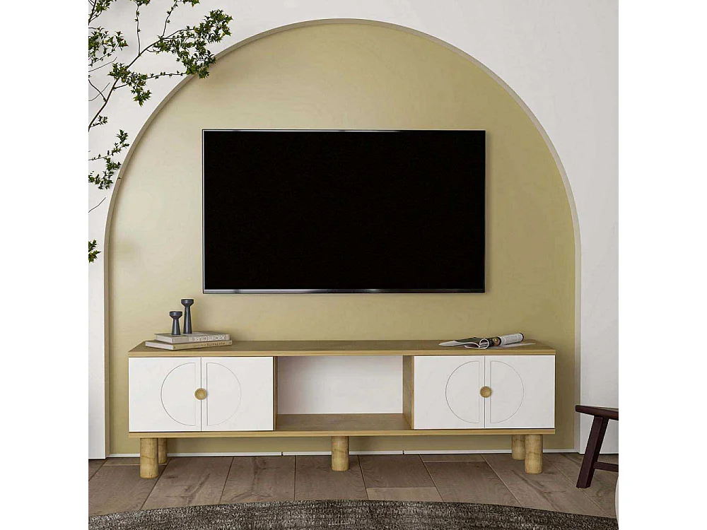Mueble de TV – 150 cm x 40,6 cm – Roble Zafiro y Blanco – MDF
