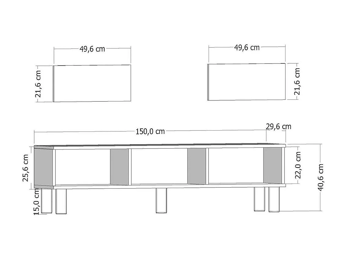 Mueble de TV – 150 cm x 40,6 cm – Roble Zafiro y Blanco – MDF