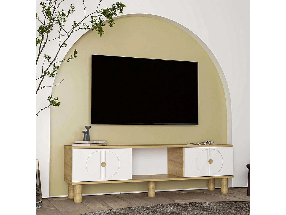 Mueble de TV – 150 cm x 40,6 cm – Roble Zafiro y Blanco – MDF