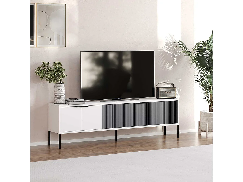 Móvel de TV – 150cm x 45cm x 30cm – Branco e Antracite – Painel de Partículas