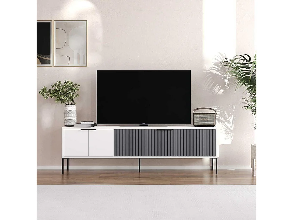 Móvel de TV – 150cm x 45cm x 30cm – Branco e Antracite – Painel de Partículas