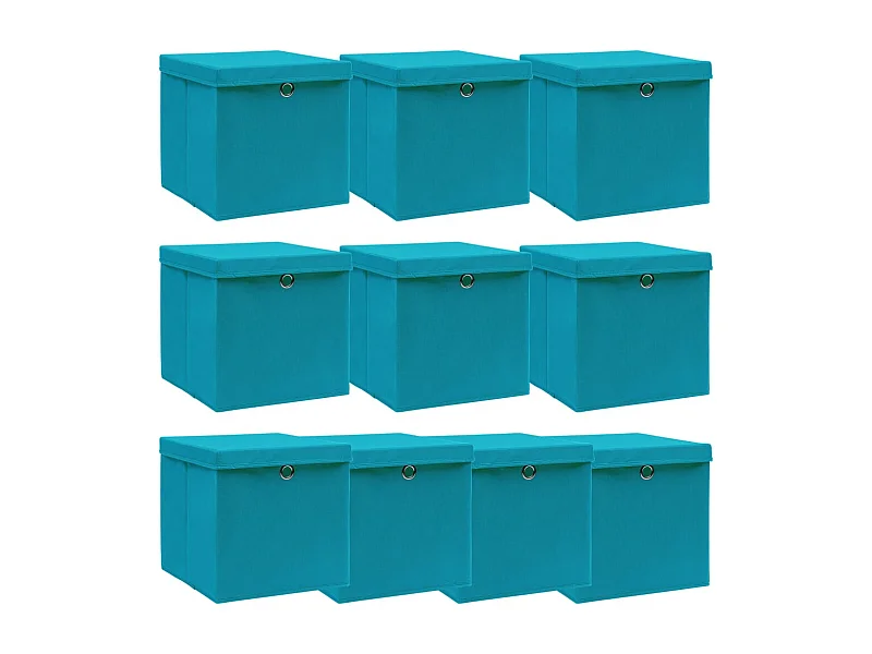 Boîtes de rangement et couvercles 10 pcs Bleu 32x32x32 cm Tissu