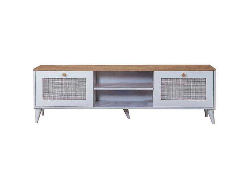 Meuble TV en aggloméré Calvin 180 x 41 x 55 cm - chêne et blanc