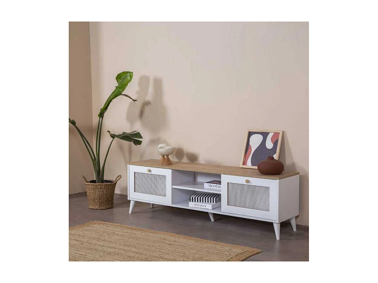 Móvel de TV – 55 cm x 180 cm x 41 cm – Branco e Carvalho – MDF