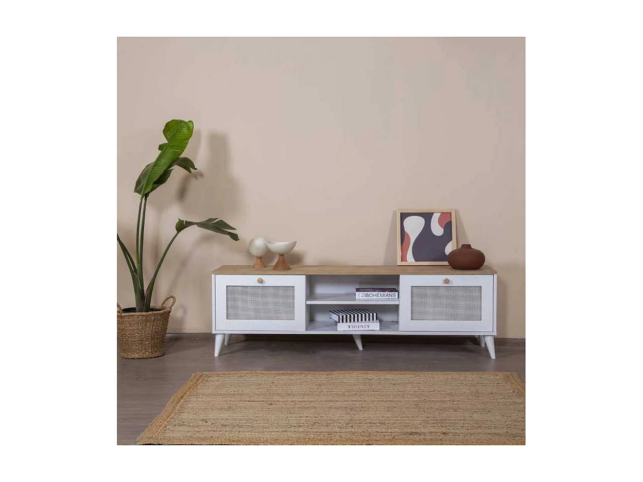 Móvel de TV – 55 cm x 180 cm x 41 cm – Branco e Carvalho – MDF