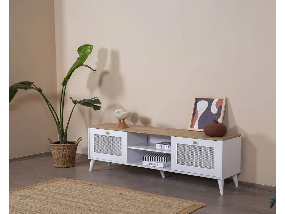 Móvel de TV – 55 cm x 180 cm x 41 cm – Branco e Carvalho – MDF