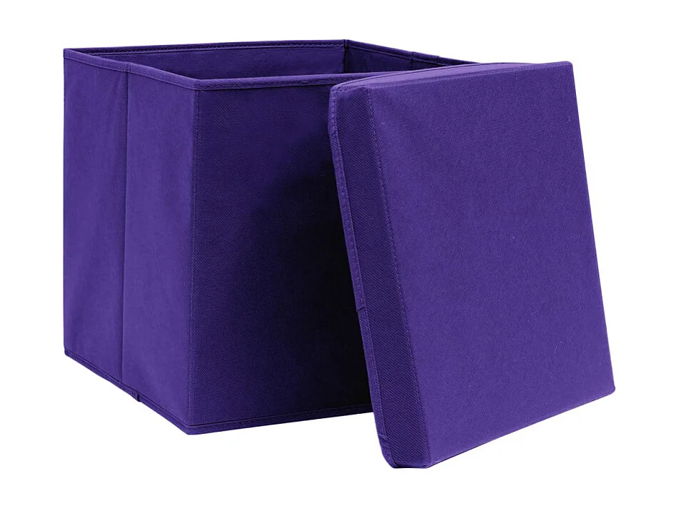 Conjunto de 10 Caixas de Arrumação com Tampas em Tecido Roxo - 32x32x32 cm