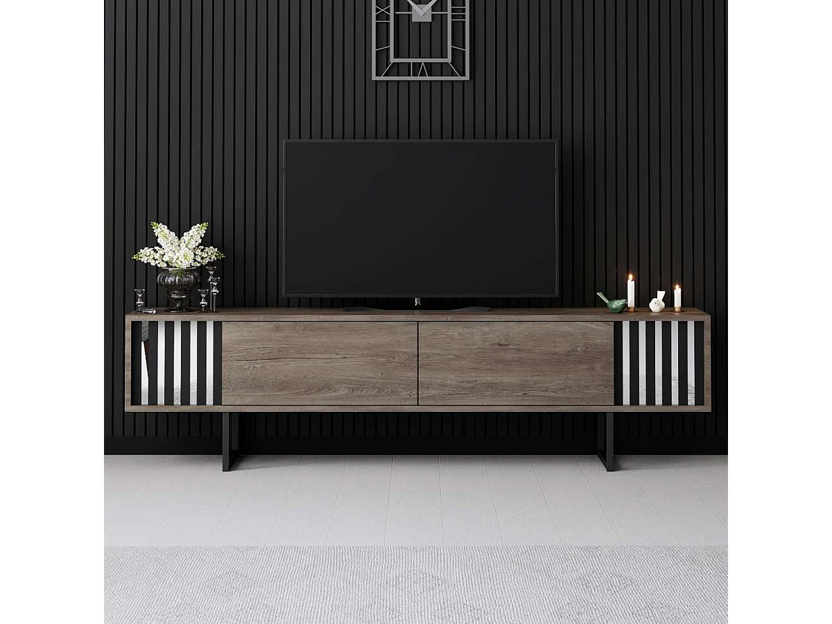 Mueble de TV – 180 cm x 30 cm x 48 cm – Nogal y Negro – MDF
