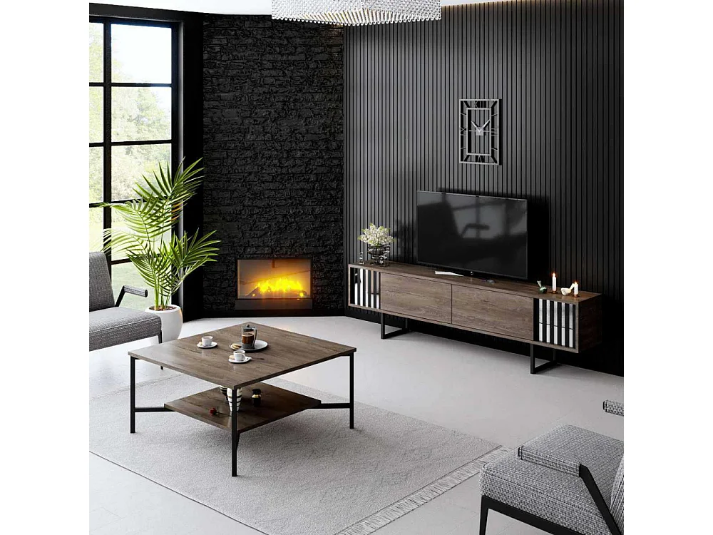 TV-Ständer – 180 cm x 30 cm x 48 cm – Walnuss und Schwarz – MDF