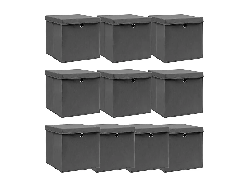 Aufbewahrungsboxen mit Deckeln 10 Stk. Grau 32x32x32 cm Stoff
