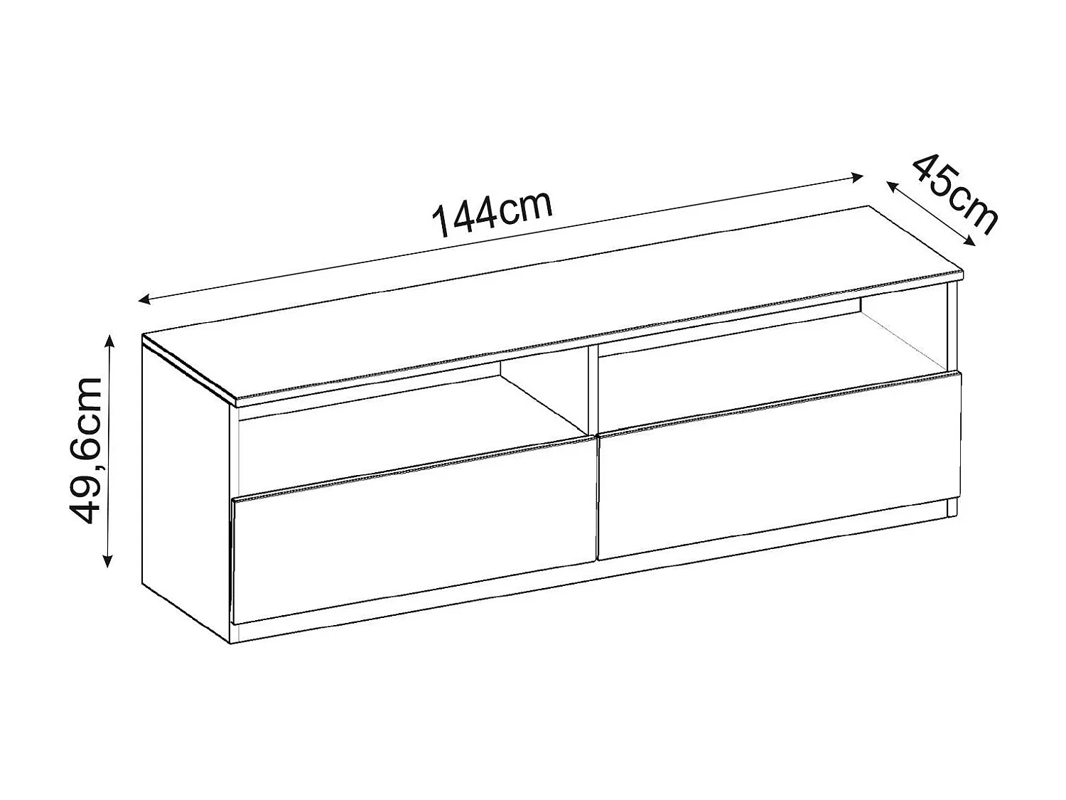 Móvel de TV – 144 cm x 49,8 cm – Branco e Travertino – MDF