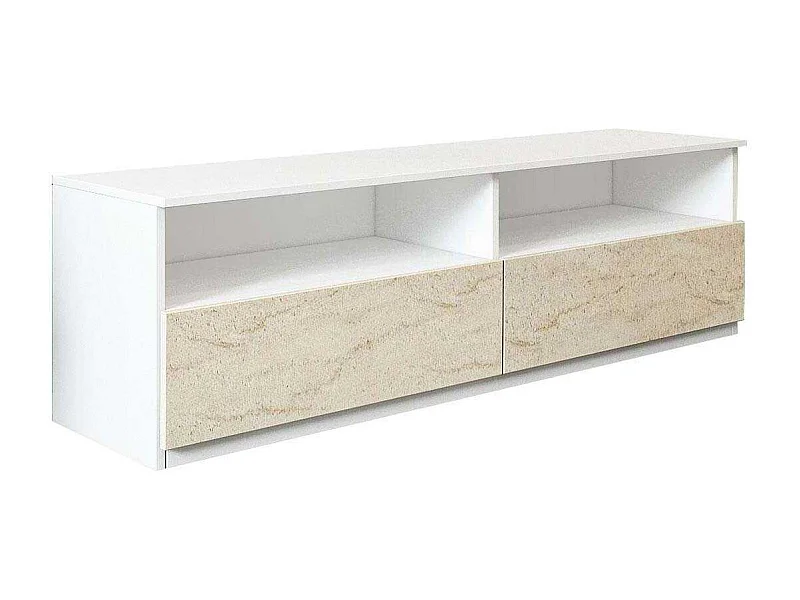 Móvel de TV – 144 cm x 49,8 cm – Branco e Travertino – MDF