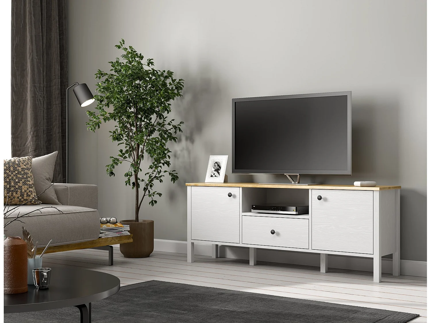 Meuble TV en aggloméré Frannie Modèle 1 : 150 x 35 x 58 cm