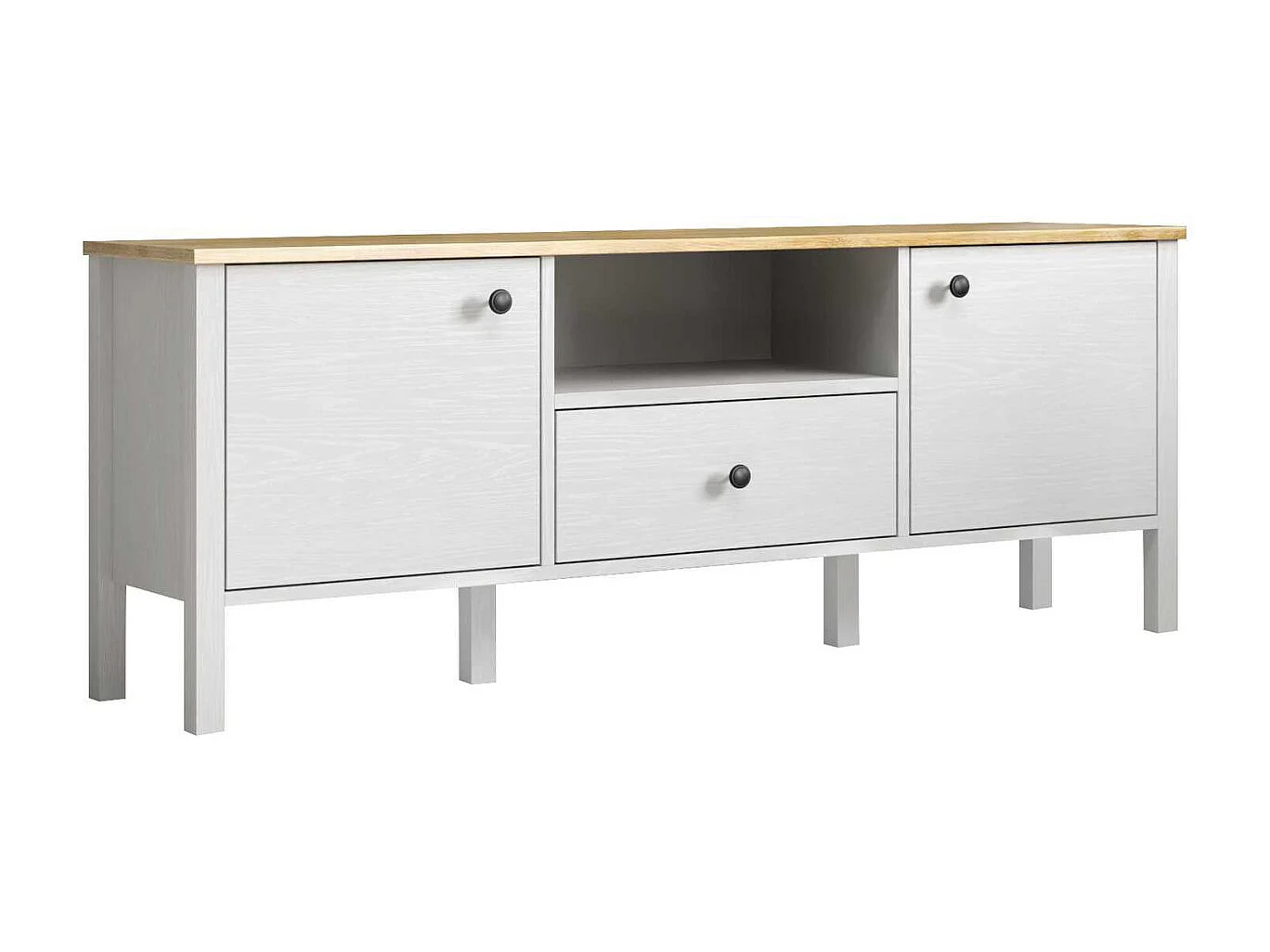 Móvel de TV – 150cm x 58cm x 35cm – Branco e Madeira – Aglomerado revestido de melamina