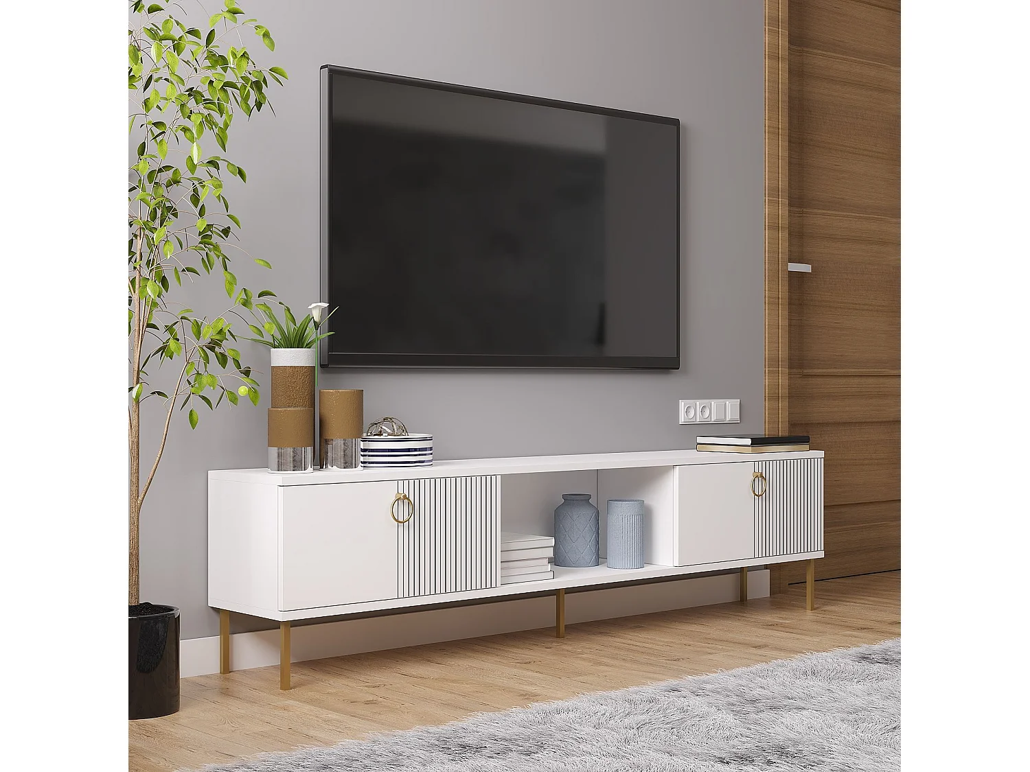Soporte para TV – 180 cm x 45 cm x 30 cm – Blanco – MDF