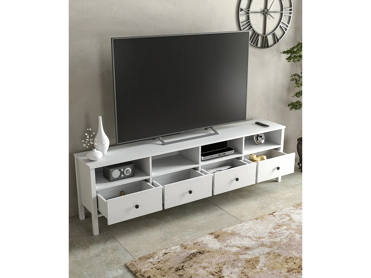 Meuble TV en aggloméré Frannie Modèle 6 : 200 x 35 x 58 cm