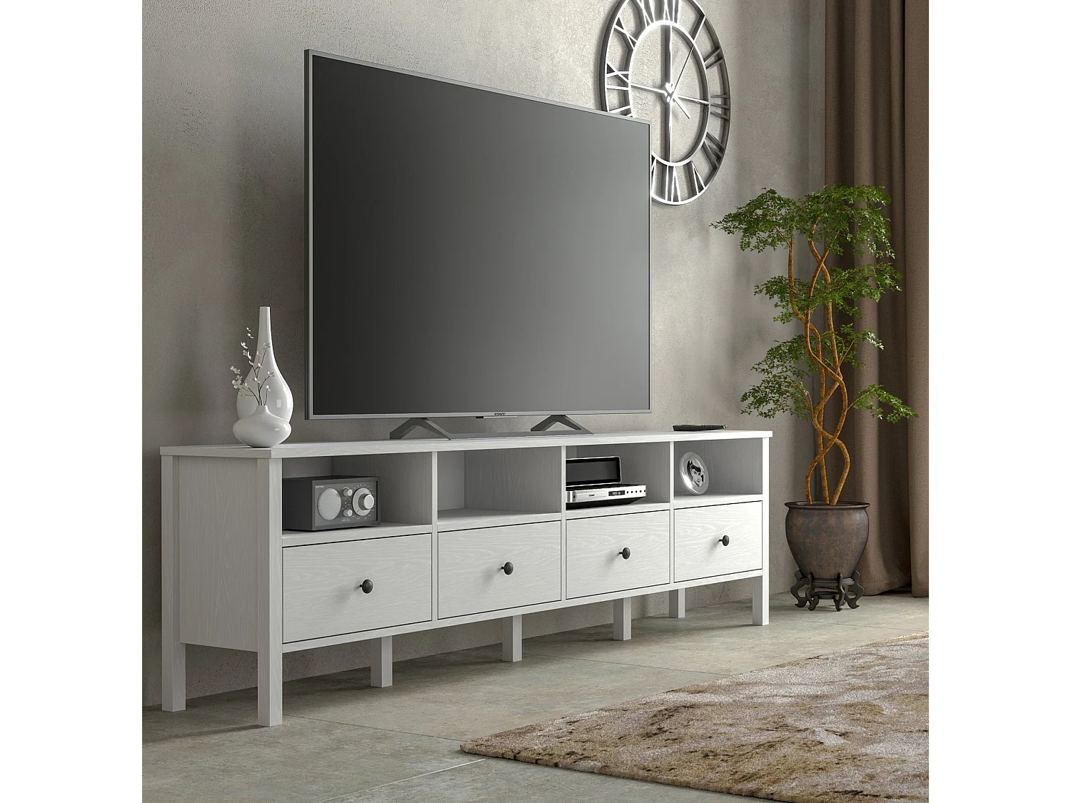 Meuble TV en aggloméré Frannie Modèle 6 : 200 x 35 x 58 cm