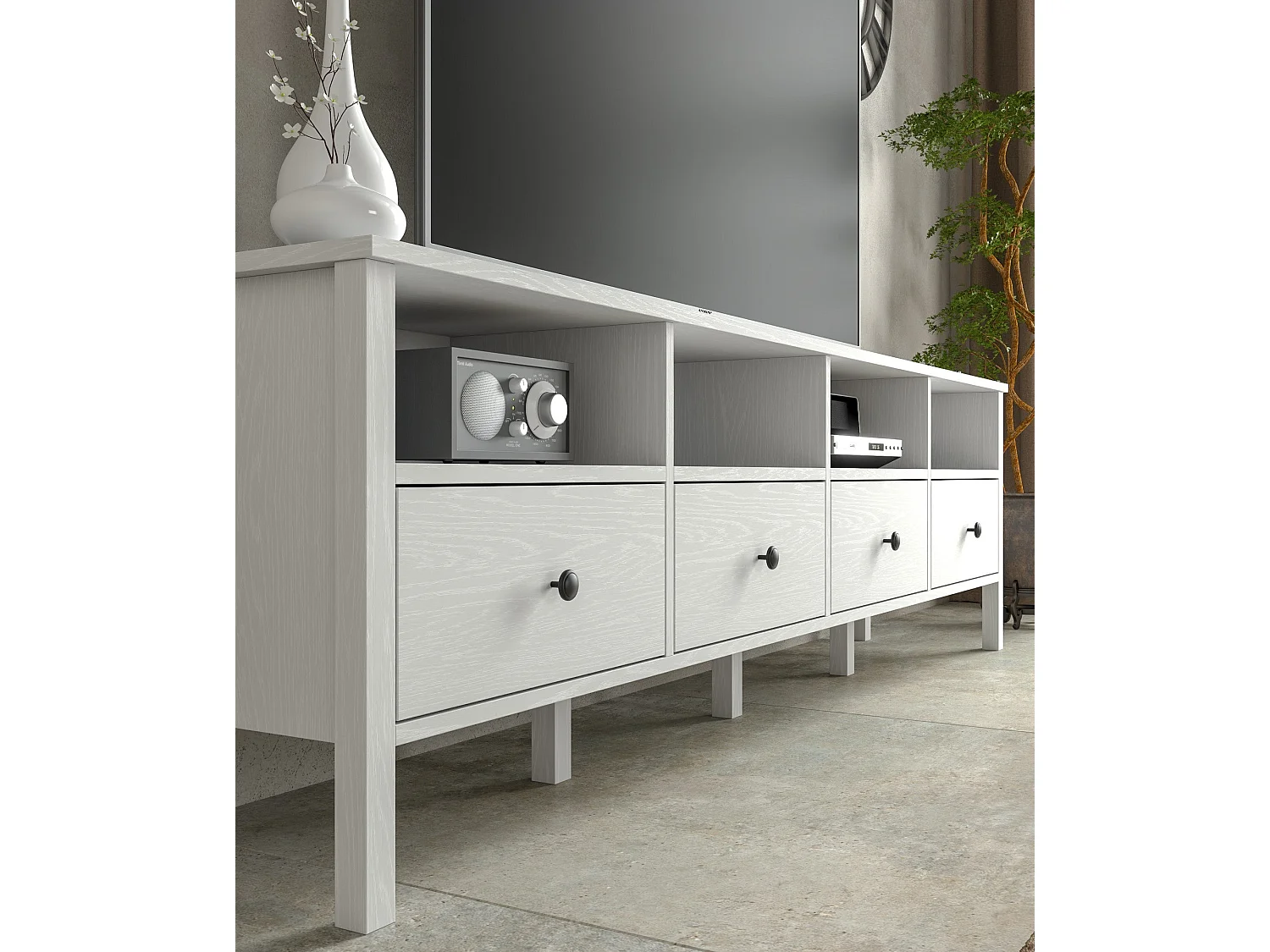 Meuble TV en aggloméré Frannie Modèle 6 : 200 x 35 x 58 cm