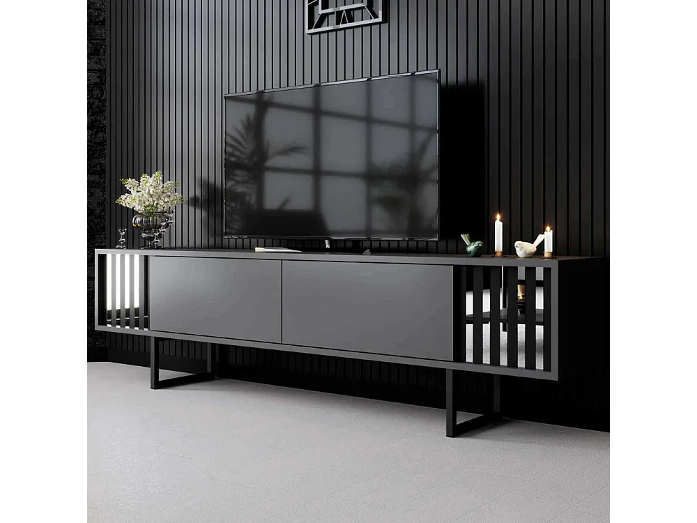 Móvel de TV – 180 cm x 30 cm x 48 cm – Antracite e Preto – Aglomerado com Melamina