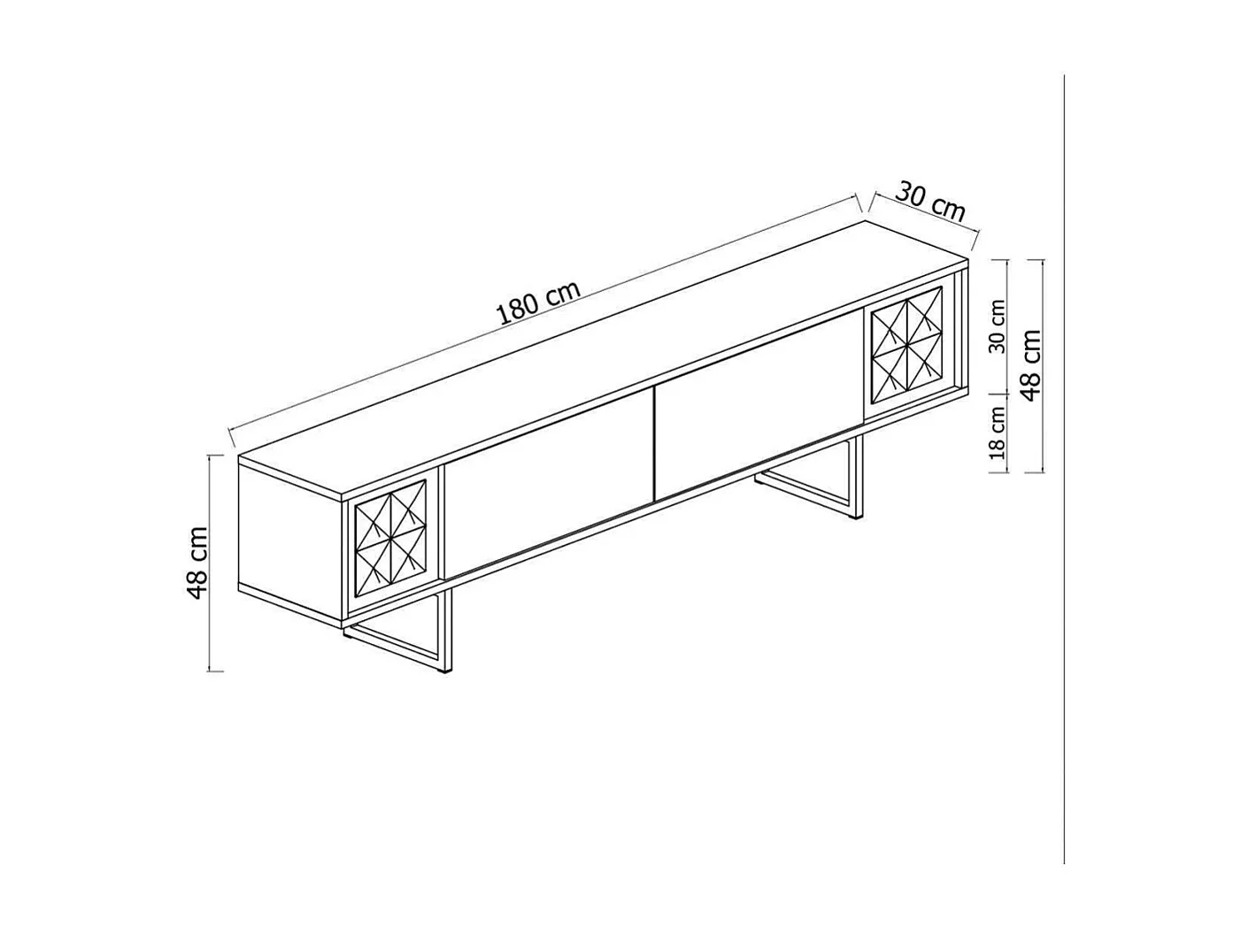 Móvel de TV – 180 cm x 30 cm x 48 cm – Antracite e Preto – Aglomerado com Melamina