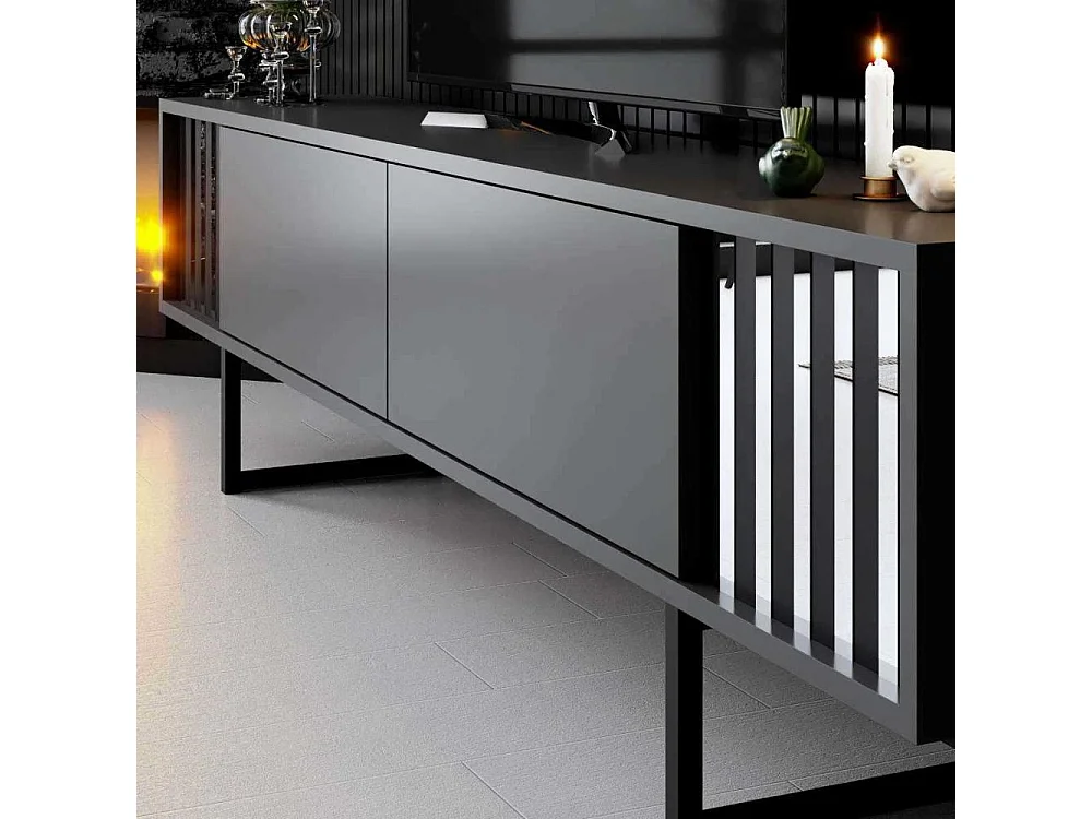 Móvel de TV – 180 cm x 30 cm x 48 cm – Antracite e Preto – Aglomerado com Melamina