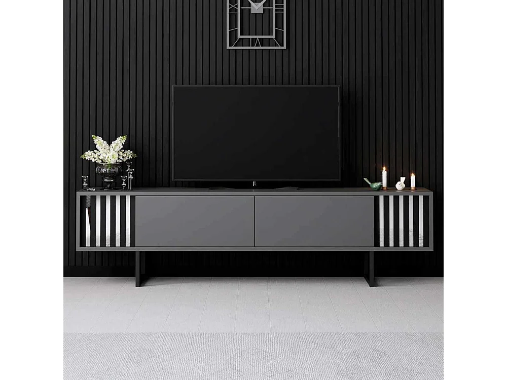Móvel de TV – 180 cm x 30 cm x 48 cm – Antracite e Preto – Aglomerado com Melamina