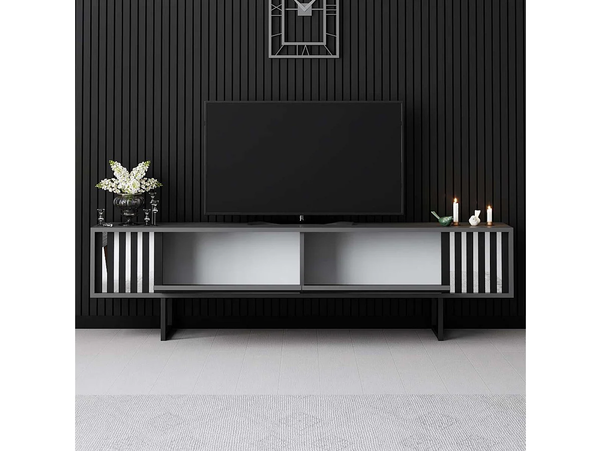 Móvel de TV – 180 cm x 30 cm x 48 cm – Antracite e Preto – Aglomerado com Melamina