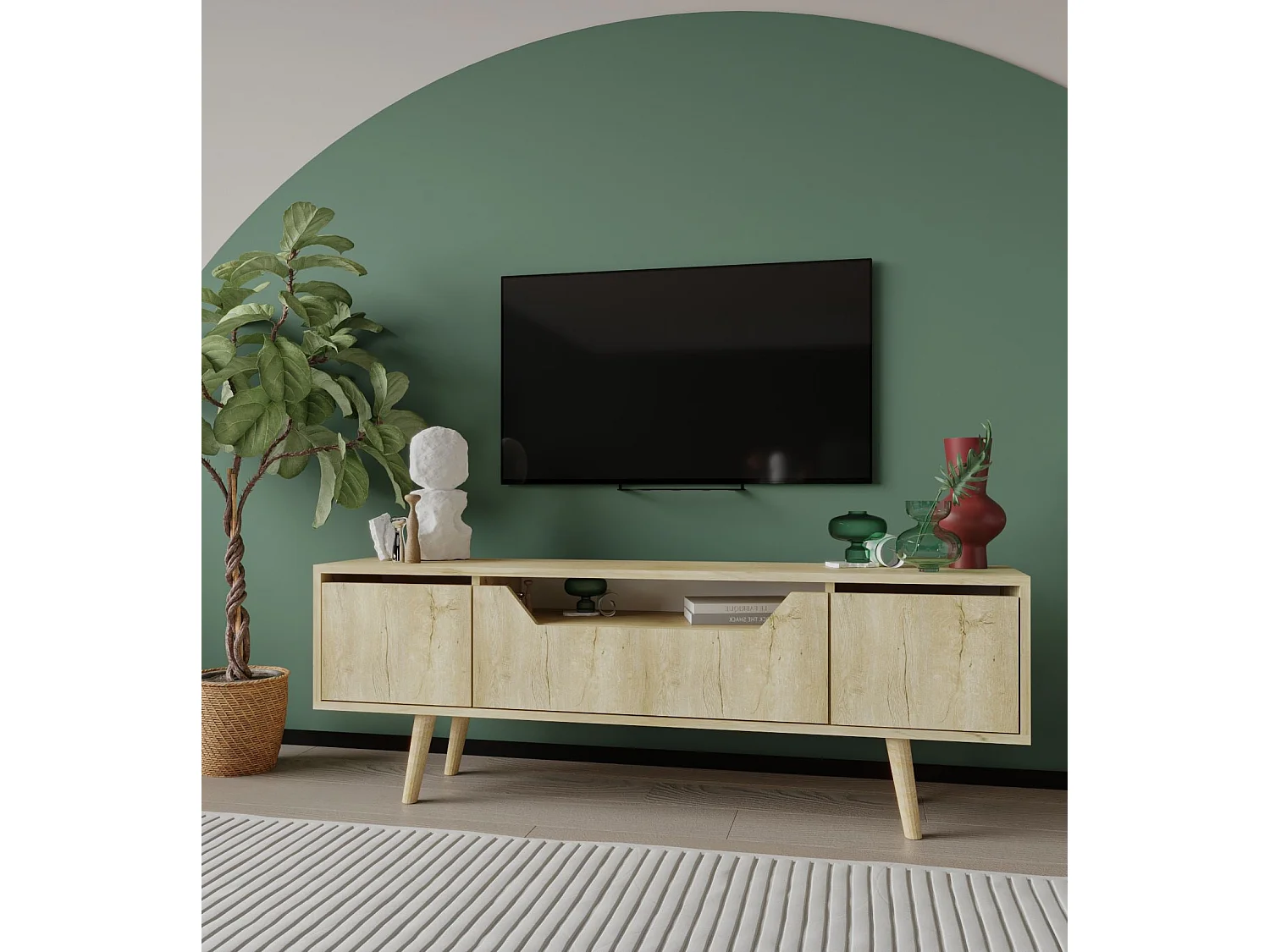 Mueble de TV – 150 cm – Roble Zafiro – Tablero aglomerado revestido de melamina
