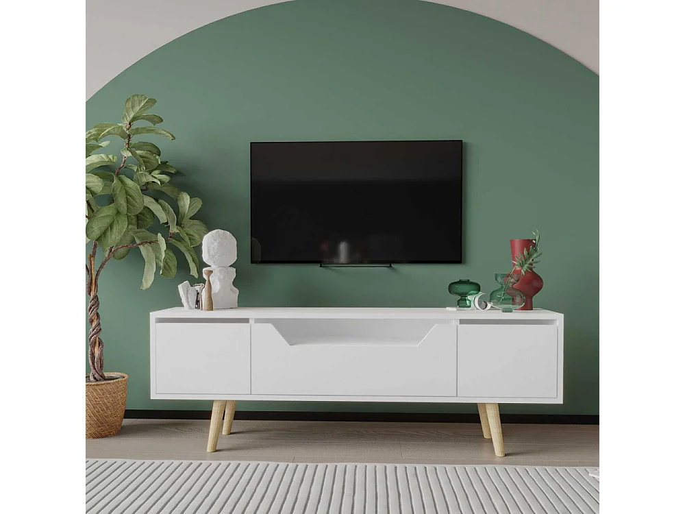 Mueble TV – 150 cm – Blanco – Aglomerado y Madera