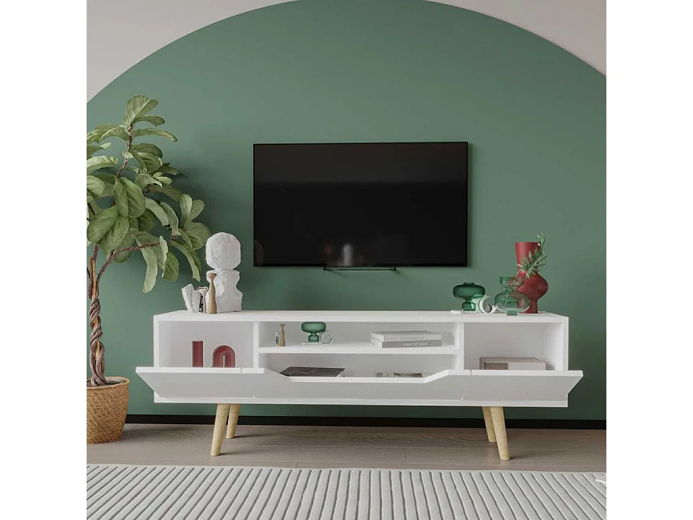 Mueble TV – 150 cm – Blanco – Aglomerado y Madera