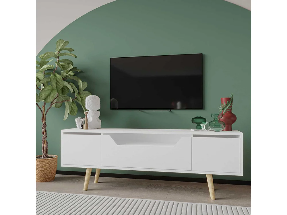 Mueble TV – 150 cm – Blanco – Aglomerado y Madera
