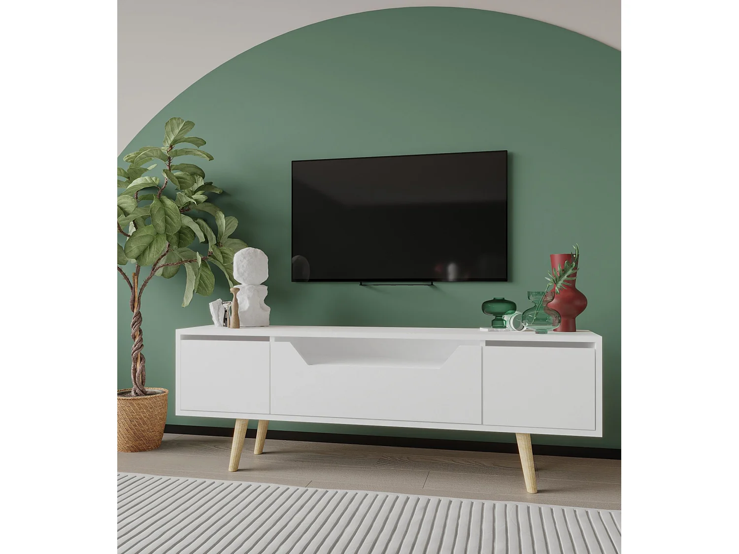 Mueble TV – 150 cm – Blanco – Aglomerado y Madera