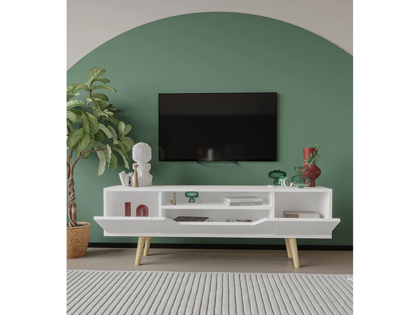 Mueble TV – 150 cm – Blanco – Aglomerado y Madera