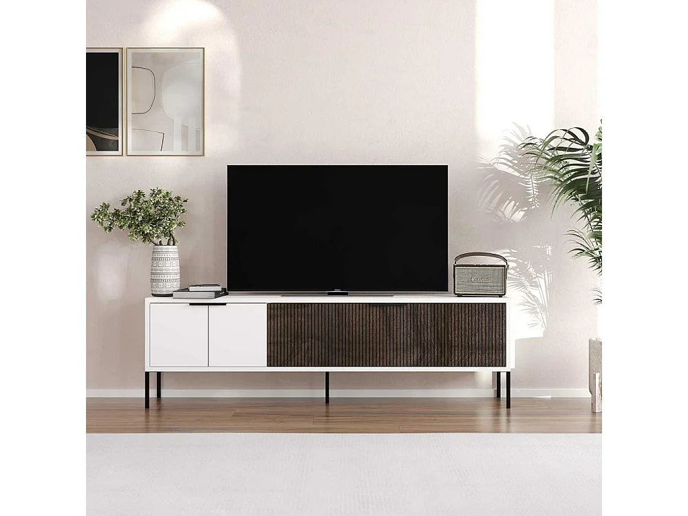Mueble de TV – 150 cm x 45 cm x 30 cm – Blanco y Nogal – MDF