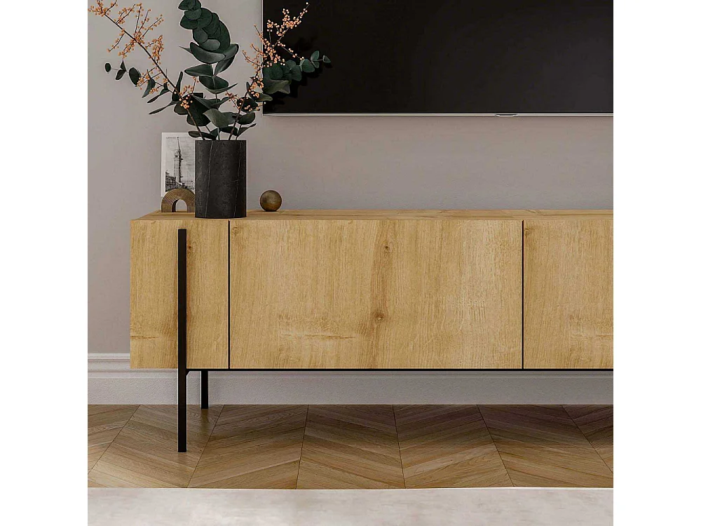 Mueble de TV – 160 cm de ancho – Roble Zafiro – Tablero de partículas revestido de melamina