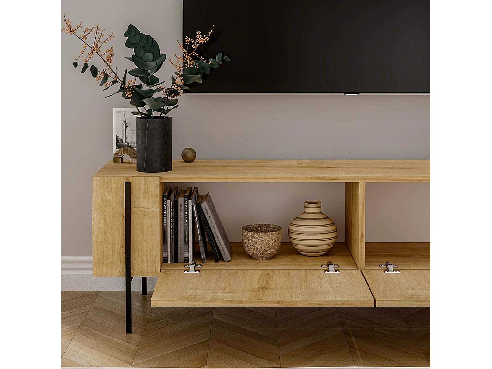 Mueble de TV – 160 cm de ancho – Roble Zafiro – Tablero de partículas revestido de melamina