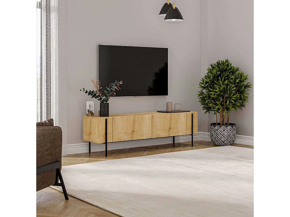 Mueble de TV – 160 cm de ancho – Roble Zafiro – Tablero de partículas revestido de melamina
