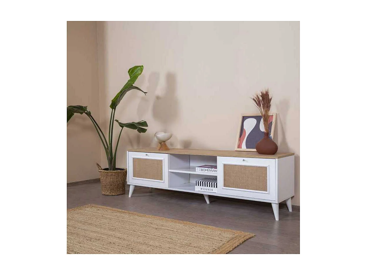 Móvel de TV – 55 cm x 180 cm x 41 cm – Branco e Carvalho – MDF