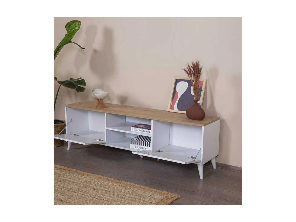 Móvel de TV – 55 cm x 180 cm x 41 cm – Branco e Carvalho – MDF