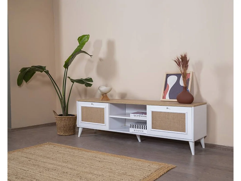 Móvel de TV – 55 cm x 180 cm x 41 cm – Branco e Carvalho – MDF