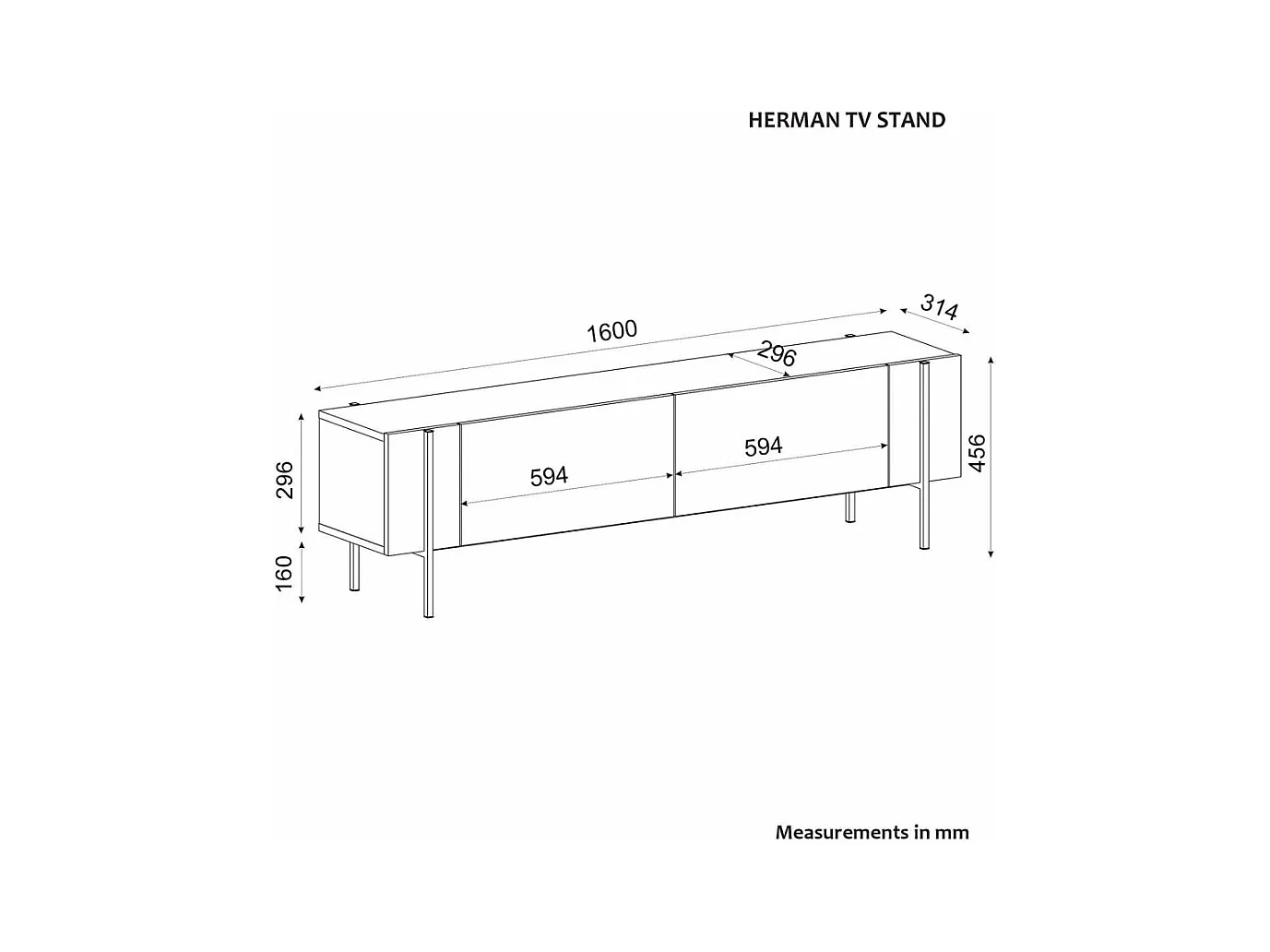 Meuble TV en aggloméré et métal Herman