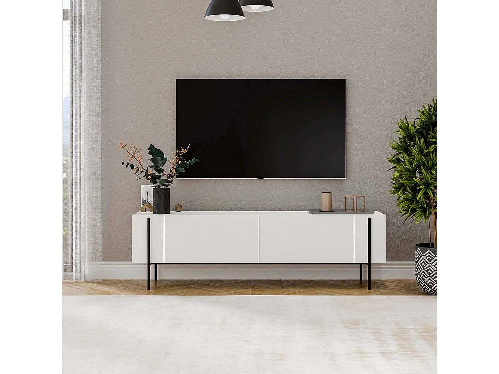 Mueble de TV – 160 cm x 45,6 cm x 31,4 cm – Blanco – Tablero de partículas recubierto de melamina