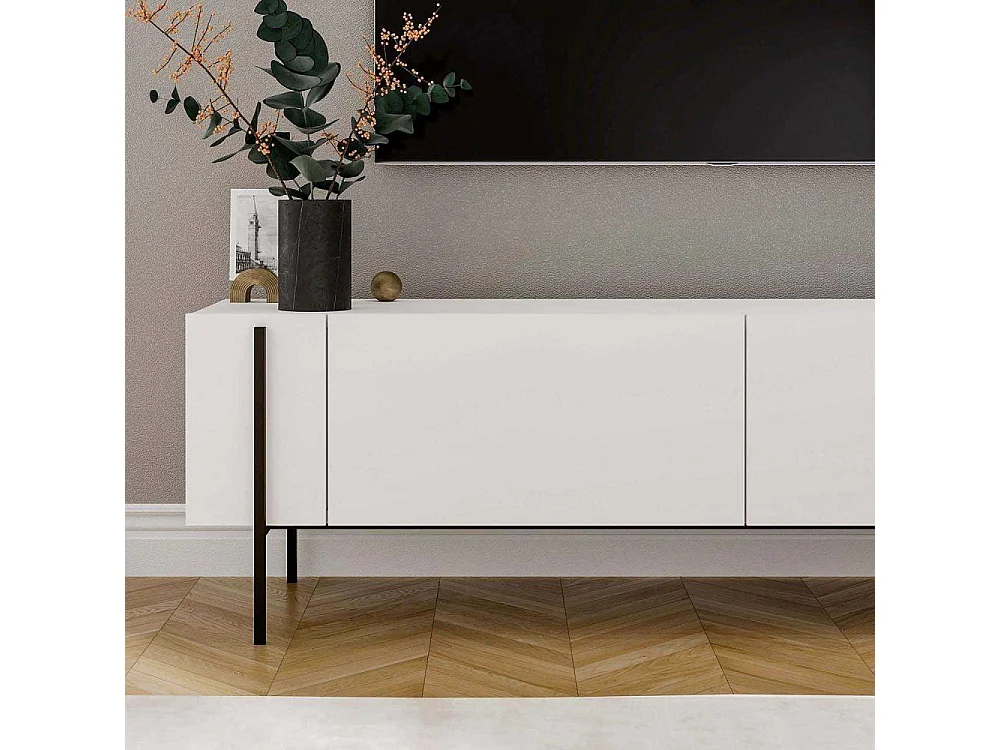 Mueble de TV – 160 cm x 45,6 cm x 31,4 cm – Blanco – Tablero de partículas recubierto de melamina