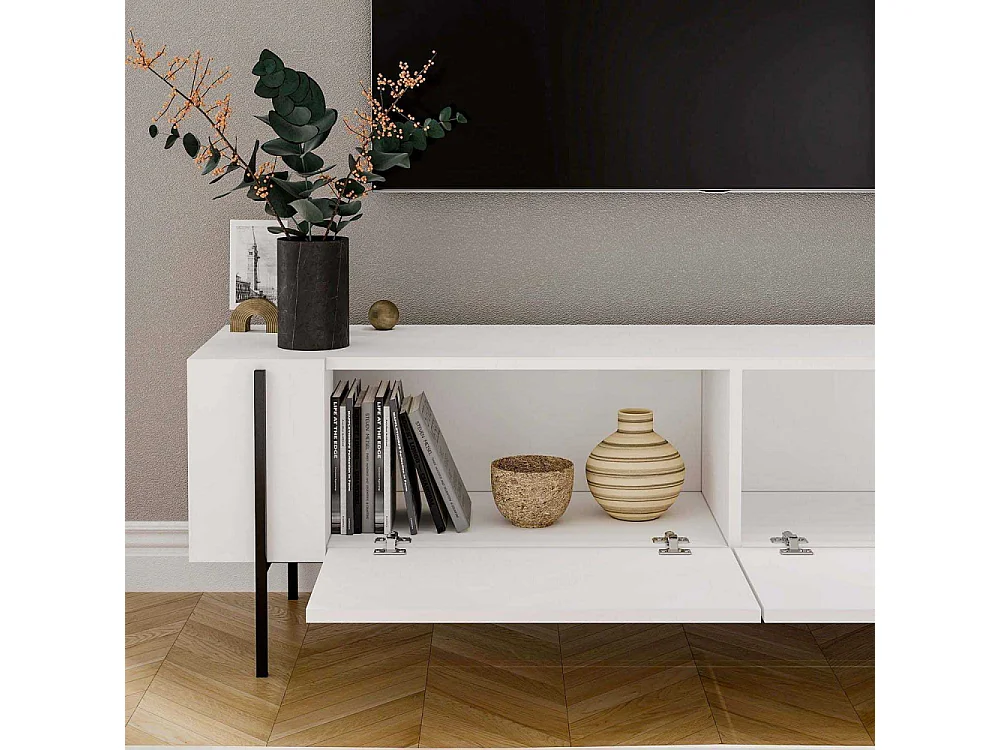 Mueble de TV – 160 cm x 45,6 cm x 31,4 cm – Blanco – Tablero de partículas recubierto de melamina